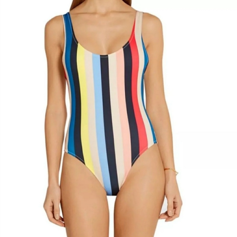 Striped One Piece Open Back Bathing Suit
